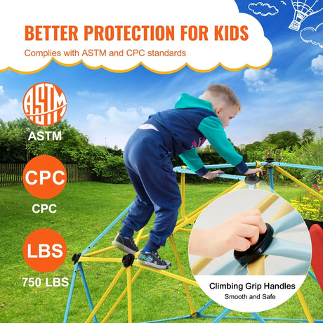 8FT Steel Kids Climbing Dome With Slide Playground - Omega Lifestyles