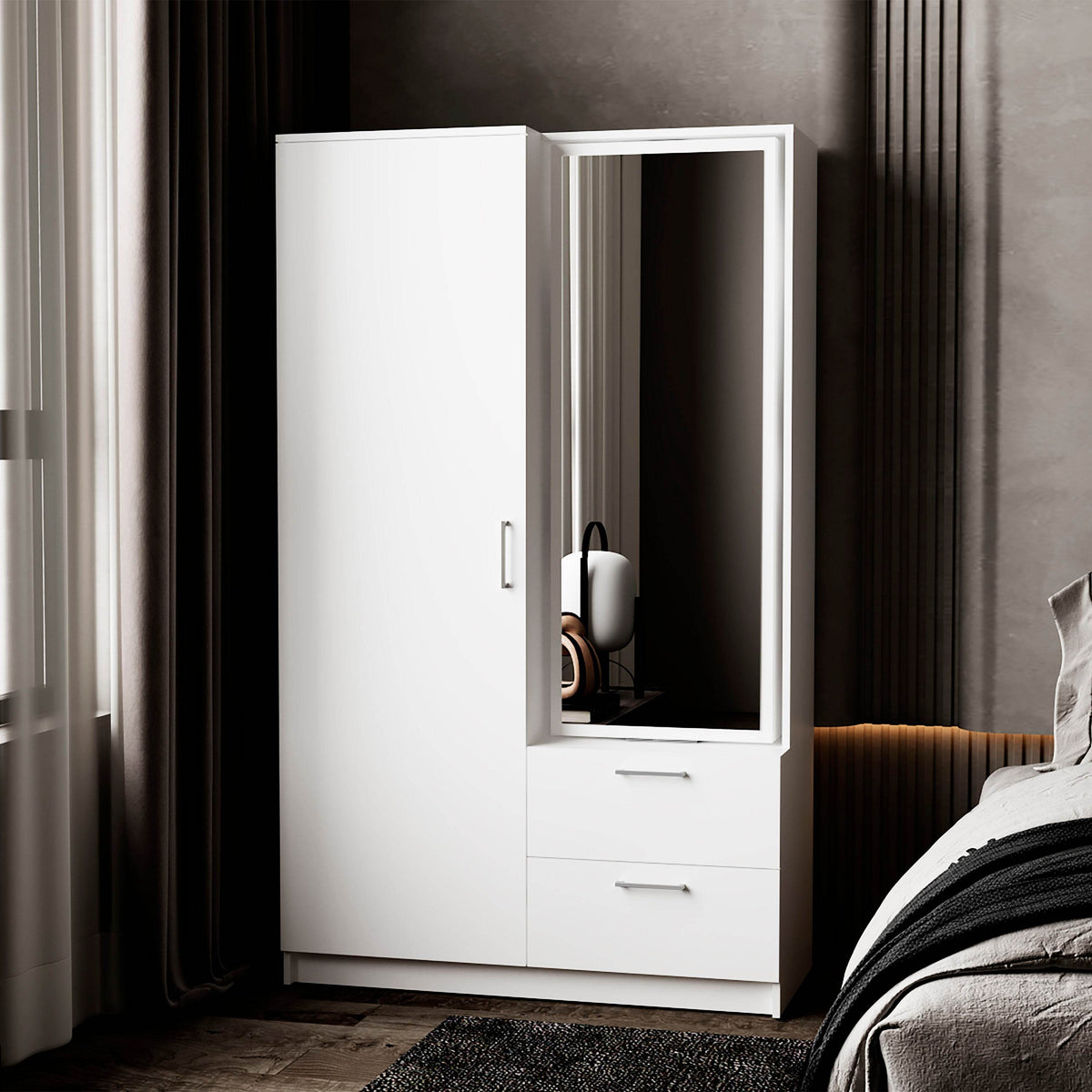 Modern White Particle Board Bedroom Armoire With Drawers