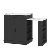 Extendable Black Kitchen Island With Storage Cabinet - Omega Lifestyles