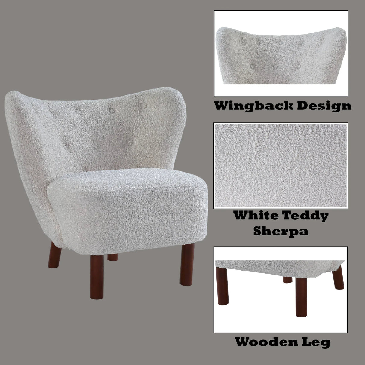 White Teddy Sherpa Wingback Accent Chair - Omega Lifestyles