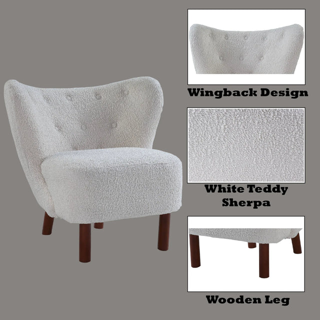 White Teddy Sherpa Wingback Accent Chair - Omega Lifestyles