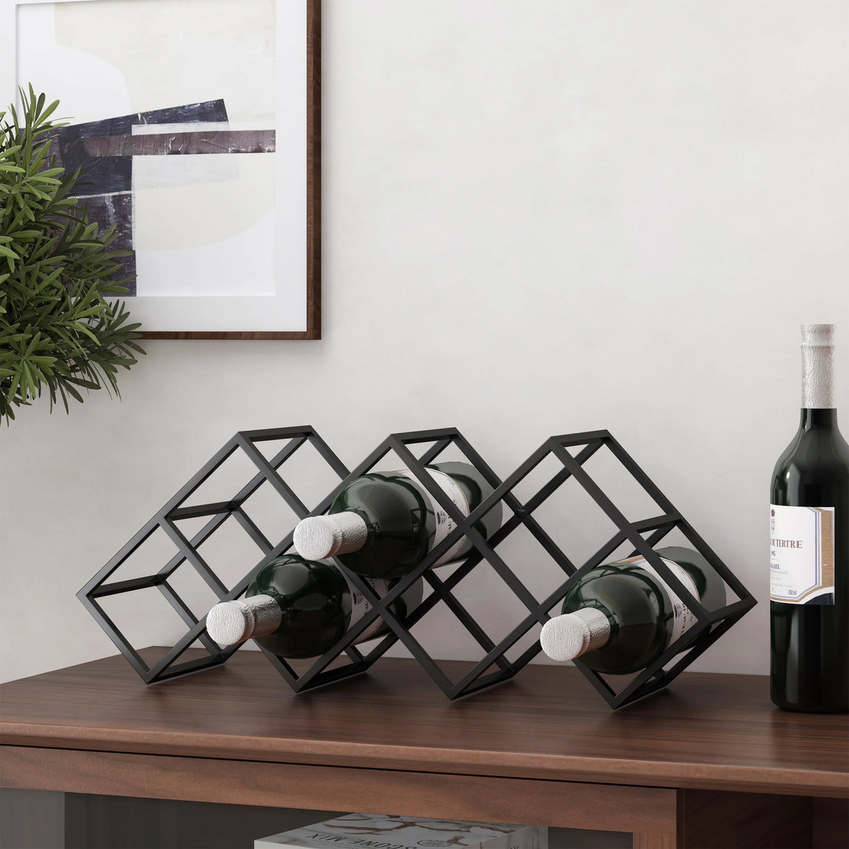 Modern Industrial Iron 7-Bottle Tabletop Wine Rack - Omega Lifestyles