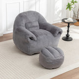 Faux Fur High-Density Foam Bean Bag Chair With Footstool - Omega Lifestyles