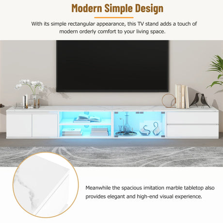 Modern App-Controlled LED Light White Marble TV Stand - Omega Lifestyles
