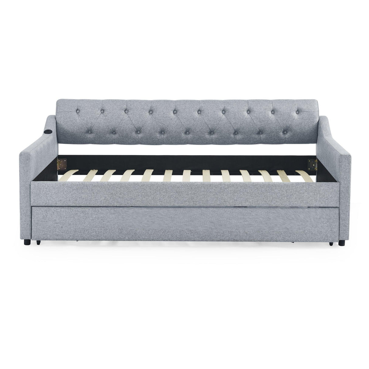 Twin Linen Upholstery Daybed With Erectable Trundle USB Charging - Omega Lifestyles