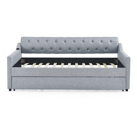 Twin Linen Upholstery Daybed With Erectable Trundle USB Charging - Omega Lifestyles