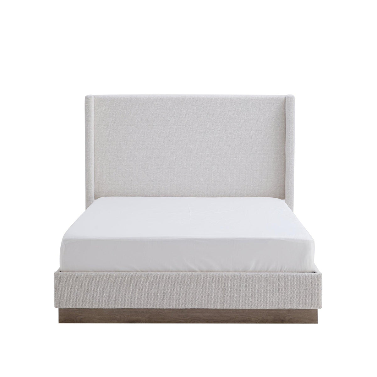 King Minimalist Upholstered Wingback Bed Frame With Wood Base - Omega Lifestyles