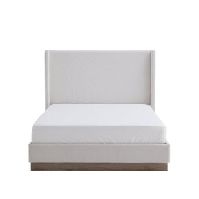 King Minimalist Upholstered Wingback Bed Frame With Wood Base - Omega Lifestyles