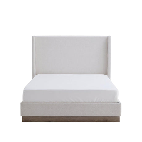 King Minimalist Upholstered Wingback Bed Frame With Wood Base - Omega Lifestyles