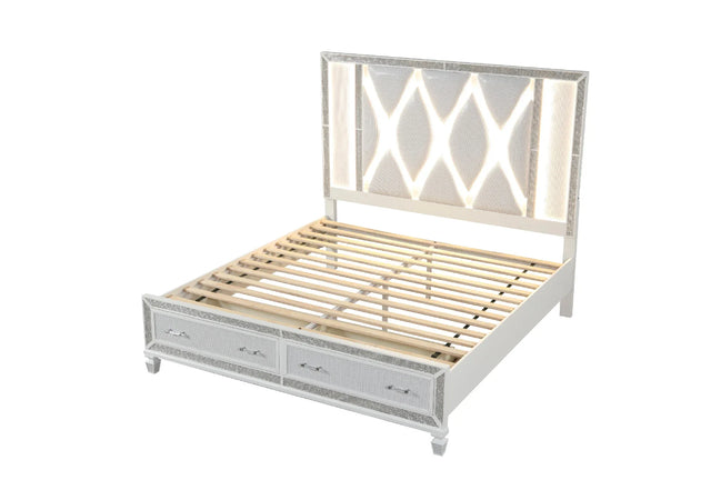 Contemporary Crystal White Upholstered Queen Bed Frame - Omega Lifestyles