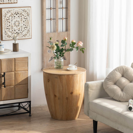 Vintage Fir Wood Barrel Shaped Coffee Table With Storage - Sleep Galleria