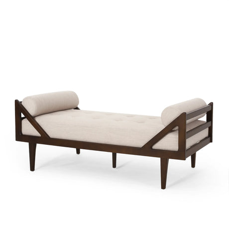Beige Fabric Button Tufted Bentwood Chaise Lounge - Omega Lifestyles