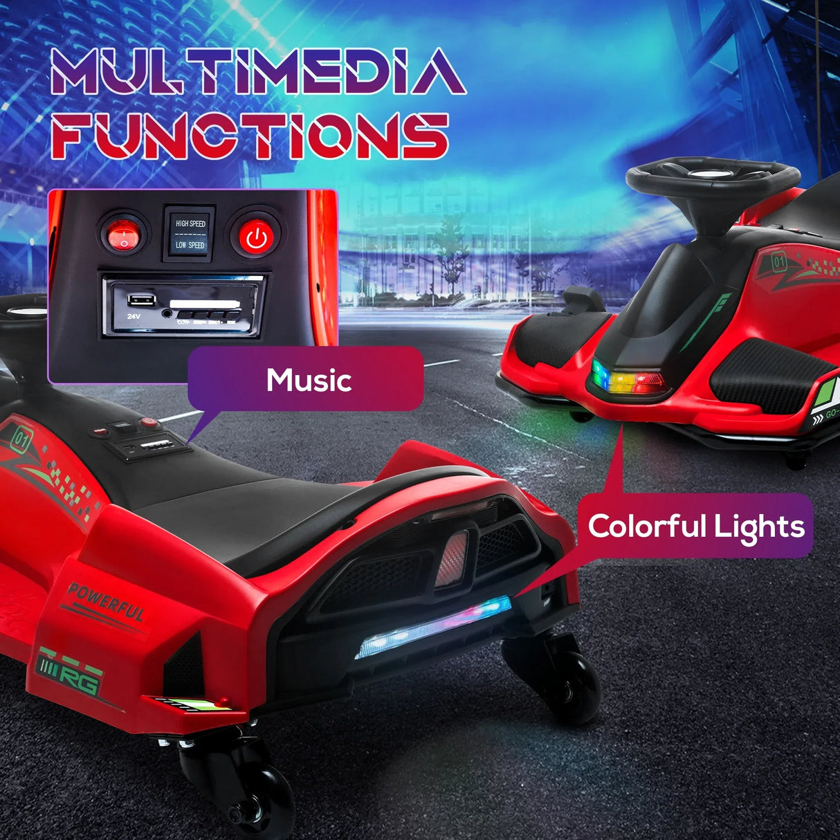 Electric Drift Go Kart With Music And Colorful Lights - Omega Lifestyles
