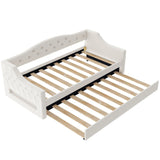 Twin XL Upholstered Linen Daybed With LED Trundle - Omega Lifestyles