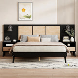 Queen Solid Wood Platform Bed Frame With Nightstands And Lamps - Omega Lifestyles