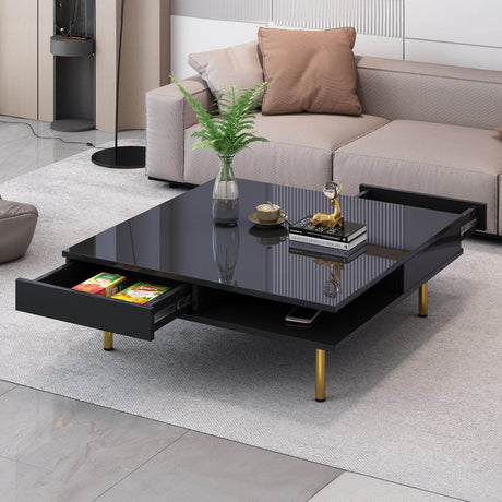 High Gloss Black Coffee Table With Drawers - Omega Lifestyles