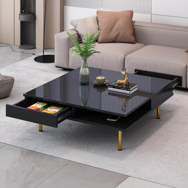 High Gloss Black Coffee Table With Drawers - Omega Lifestyles