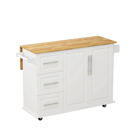 White Kitchen Island Cart With Storage Drawers And Wheels - Omega Lifestyles