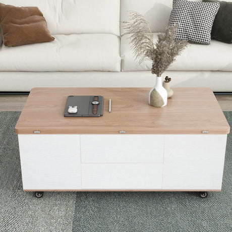 Modern Walnut White Lift Top Coffee Table With Drawers - Sleep Galleria