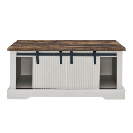 Rustic Sliding Barn Door Coffee Table With Storage - Omega Lifestyles