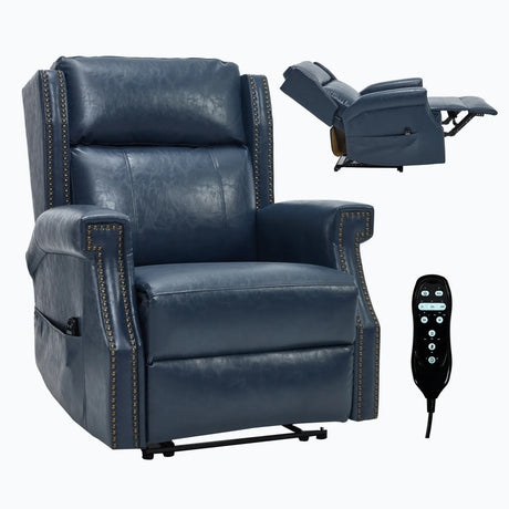 Blue Faux Leather Manual Recliner Chair With Massage Heat - Omega Lifestyles