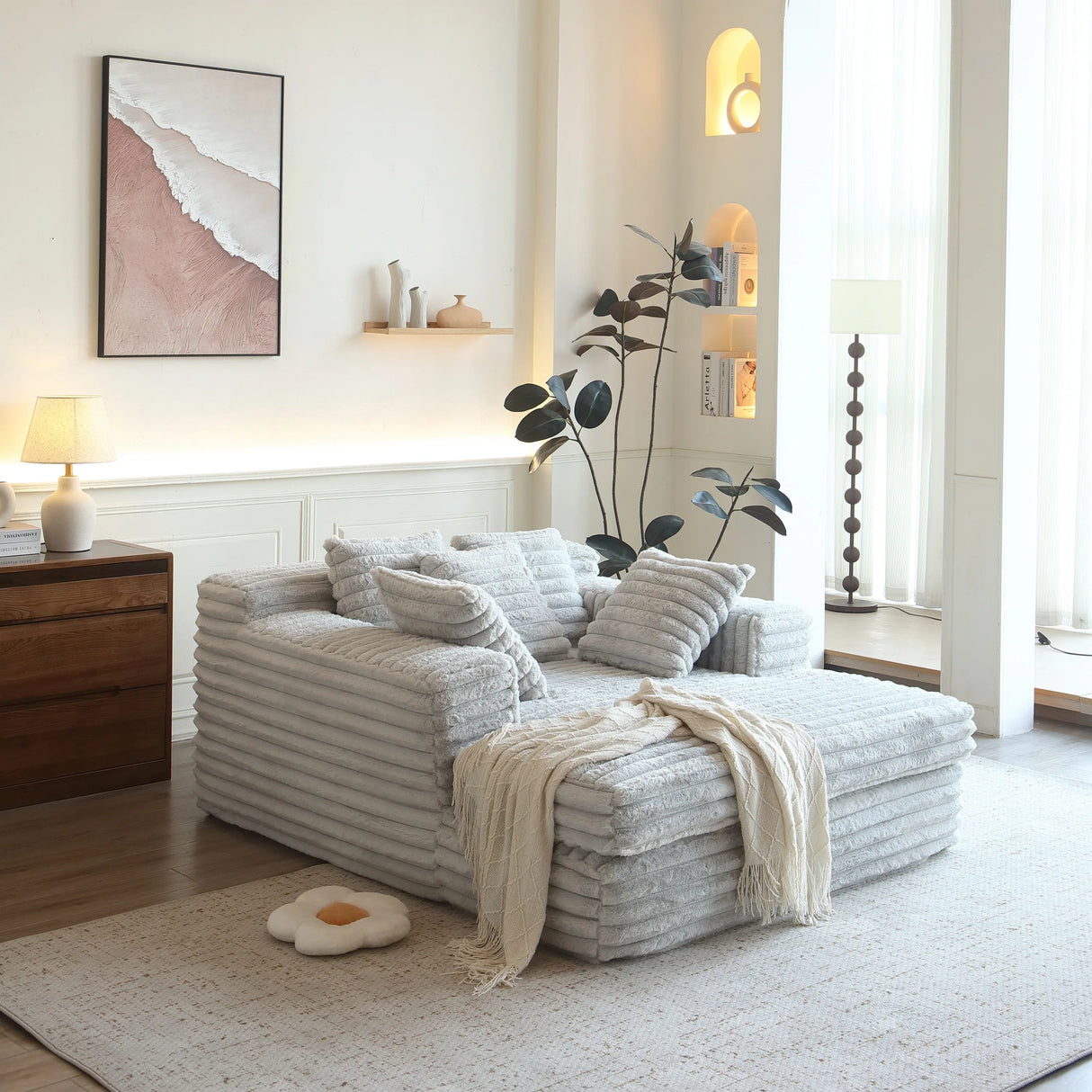 Oversized Corduroy Upholstered Sleeper Chaise Lounge Chair - Omega Lifestyles