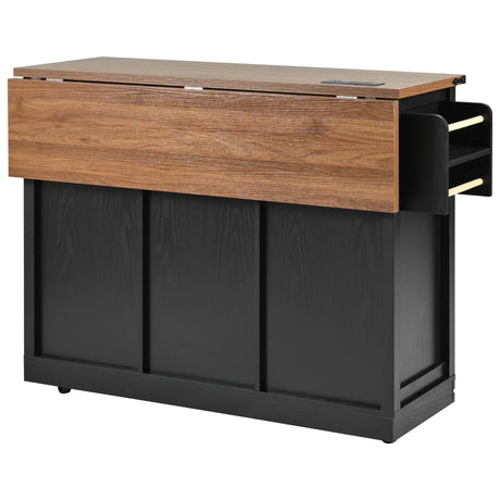 Farmhouse Kitchen Island Rolling Cart With Power Outlet - Omega Lifestyles