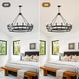 39-Inch 16-Light Matte Black Wagon Wheel Chandelier - Omega Lifestyles