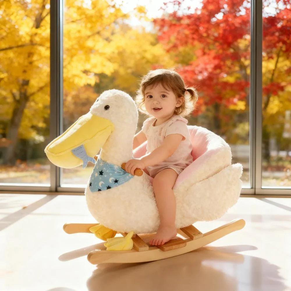 White Pelican Kids Plush Ride-On Rocking Horse - Omega Lifestyles