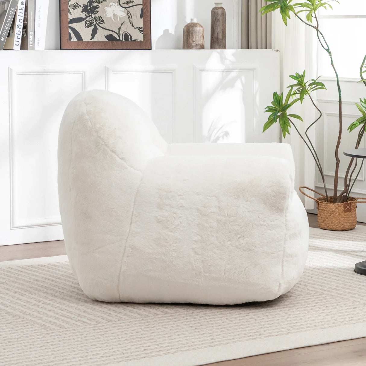 Faux Fur Comfy Bean Bag Chair With Back Support - Omega Lifestyles