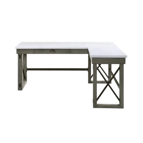 Marble Top Weathered Gray L-Shaped Lift-Top Writing Desk - Omega Lifestyles