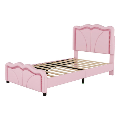 Twin Upholstered Platform Bed With Adjustable Headboard and LED Light Strips - Omega Lifestyles