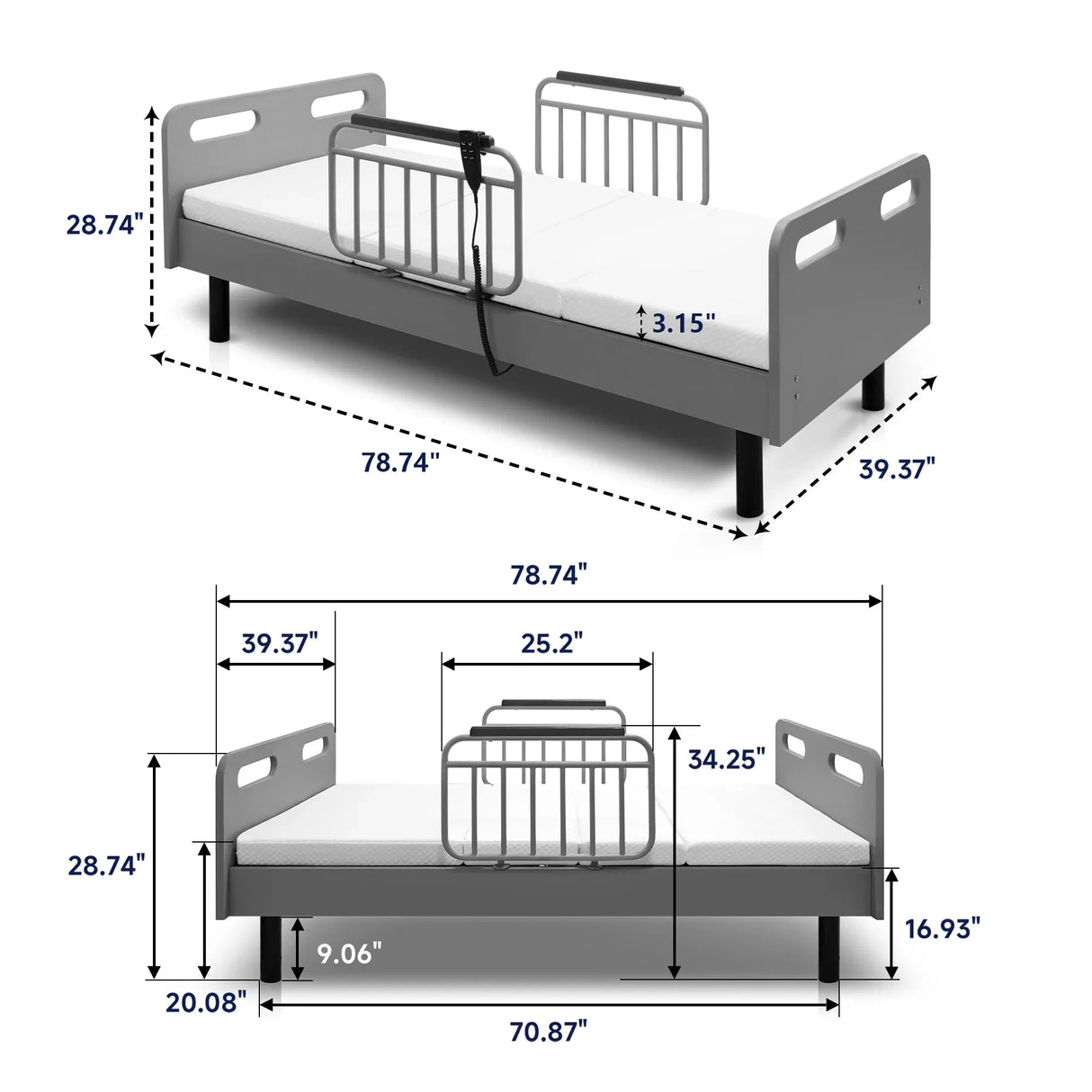 Medium Pressure-Relieving Memory Foam Adjustable Hospital Bed - Omega Lifestyles