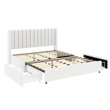 Queen Ivory Boucle Upholstered Bed Frame With Storage Drawers - Anda - Omega Lifestyles