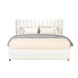 Queen Ivory Boucle Upholstered Bed Frame With Storage Drawers - Anda - Omega Lifestyles