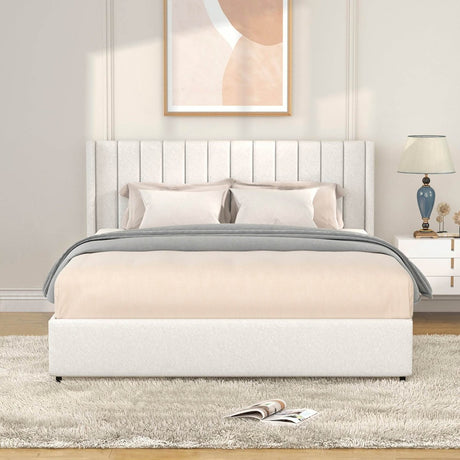 Queen Ivory Boucle Upholstered Bed Frame With Storage Drawers - Anda - Omega Lifestyles