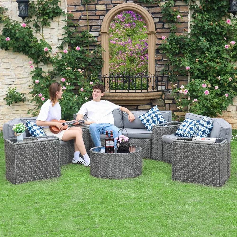 11-Piece Half Moon Outdoor Patio Rattan Furniture Set - Omega Lifestyles