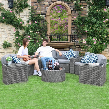 11-Piece Half Moon Outdoor Patio Rattan Furniture Set - Omega Lifestyles