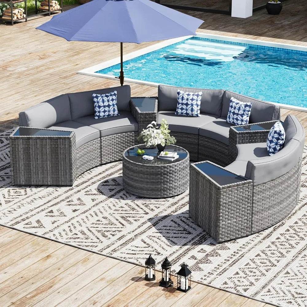 11-Piece Half Moon Outdoor Patio Rattan Furniture Set - Omega Lifestyles