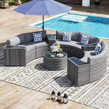 11-Piece Half Moon Outdoor Patio Rattan Furniture Set - Omega Lifestyles