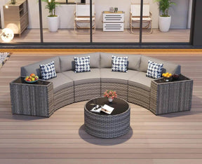 11-Piece Half Moon Outdoor Patio Rattan Furniture Set - Omega Lifestyles