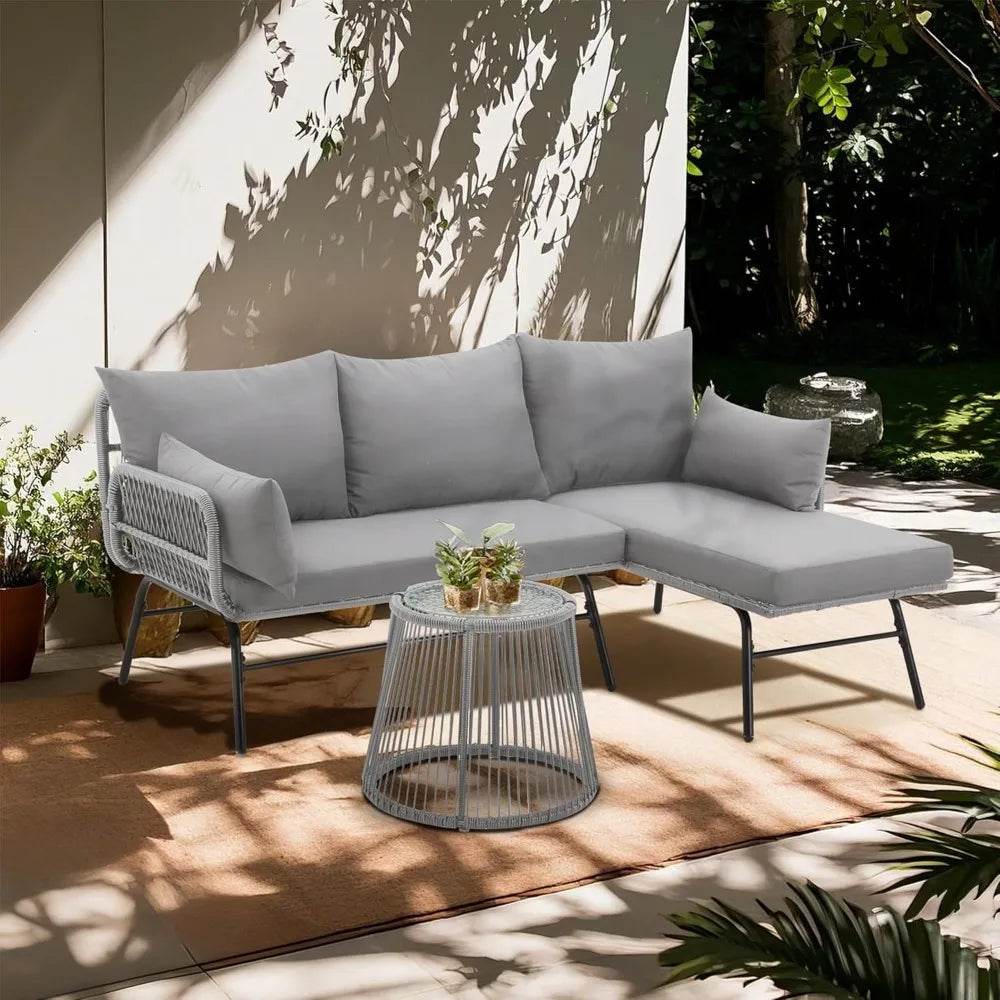 3-Piece Modular L-Shaped Outdoor Patio Furniture Set - Omega Lifestyles