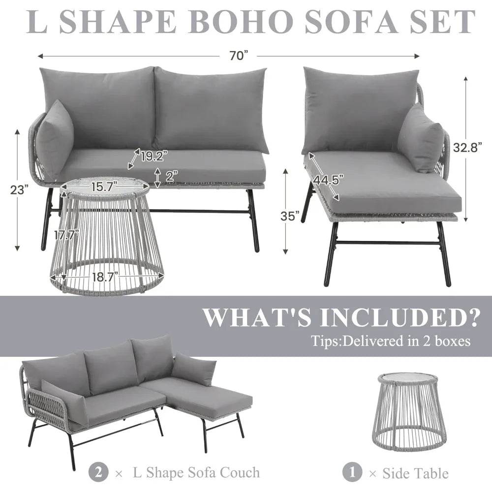 3-Piece Modular L-Shaped Outdoor Patio Furniture Set - Omega Lifestyles