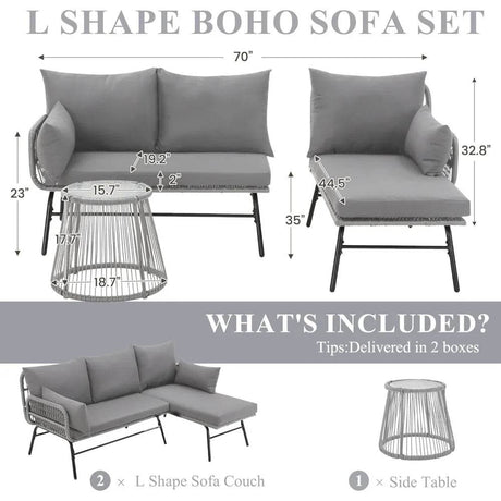 3-Piece Modular L-Shaped Outdoor Patio Furniture Set - Omega Lifestyles