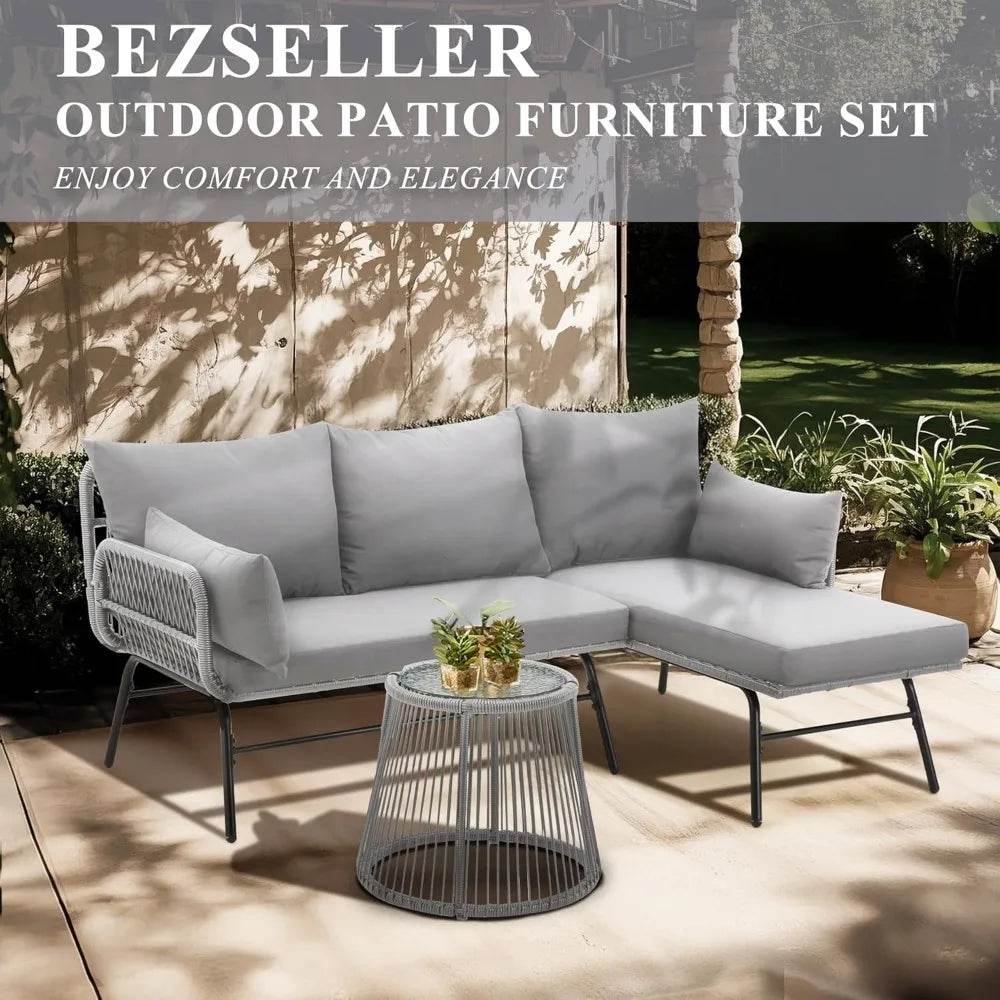 3-Piece Modular L-Shaped Outdoor Patio Furniture Set - Omega Lifestyles
