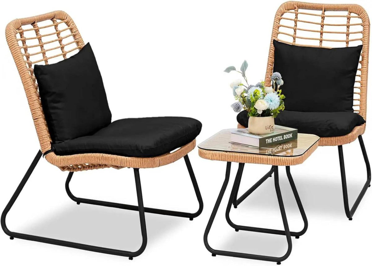 3-Piece Outdoor Wicker Patio Bistro Set With Cushions - Omega Lifestyles