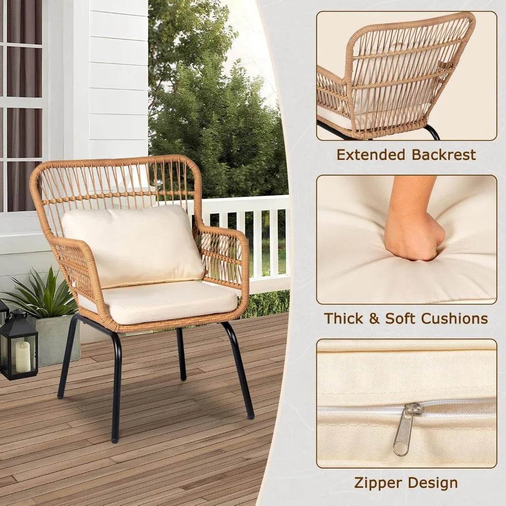 3-Piece Outdoor Wicker Patio Bistro Set With Cushions - Omega Lifestyles