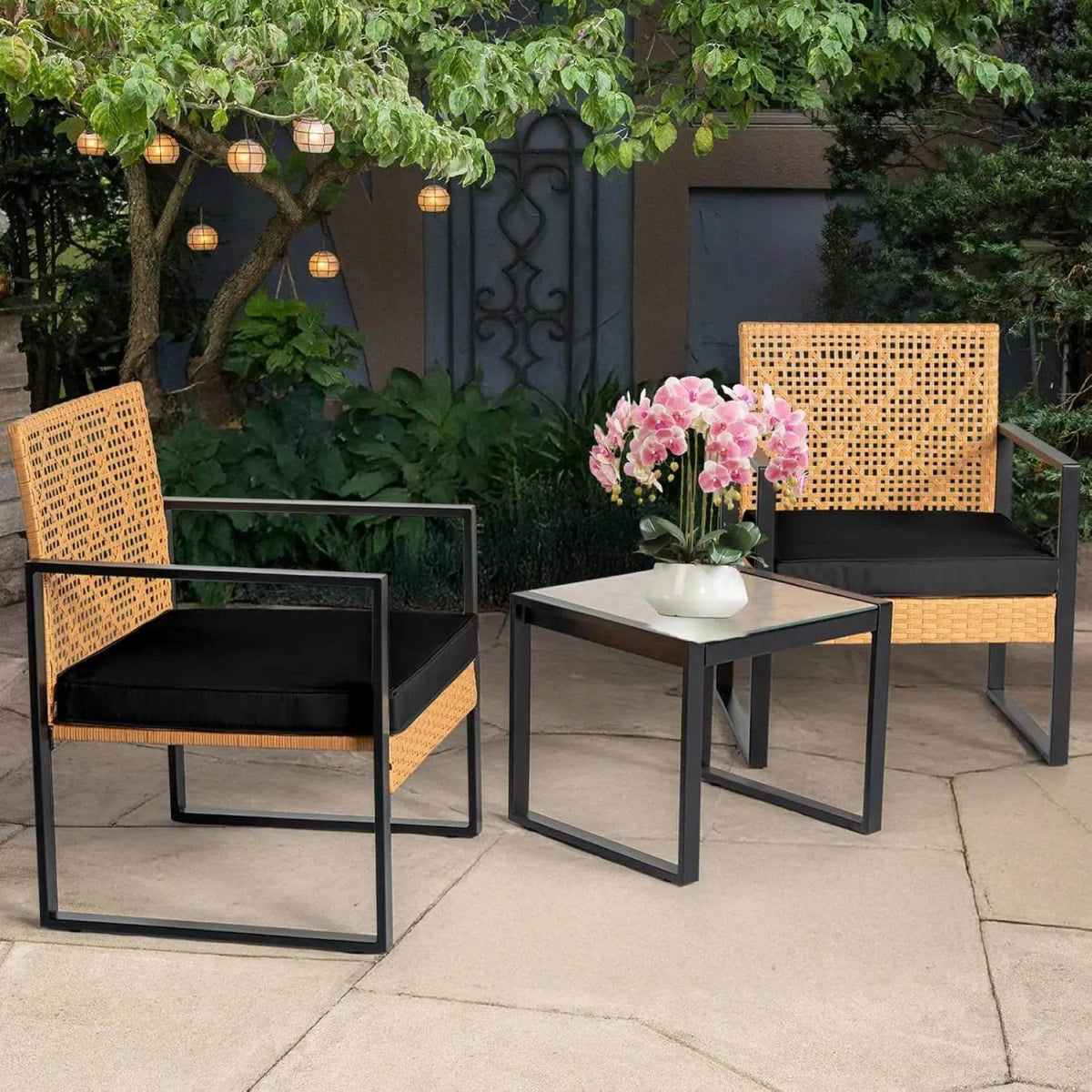 3-Piece Outdoor Wicker Patio Bistro Set With Cushions - Omega Lifestyles