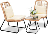 3-Piece Outdoor Wicker Patio Bistro Set With Cushions - Omega Lifestyles