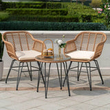 3-Piece Outdoor Wicker Patio Bistro Set With Cushions - Omega Lifestyles